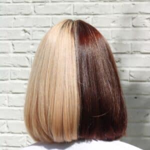 A beautiful brunette touch up on a split dye.