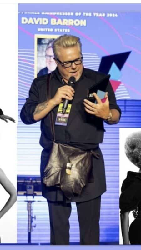 David accepting “Commercial Female category Hairdresser of the Year” award by America’s Life Fashion Hair Awards 2024 at the Rise of Hair Show
