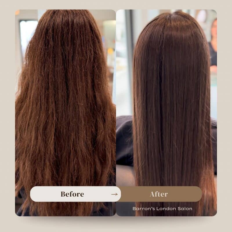 Keratin Treatment Before and After at Barrons London Salon in Buckhead Atlanta