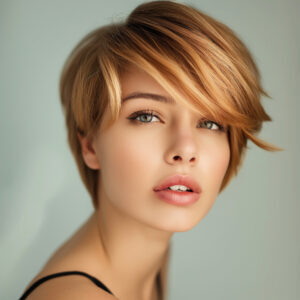 Beautiful woman with short hairstyle and Atlanta hair color and highlightings